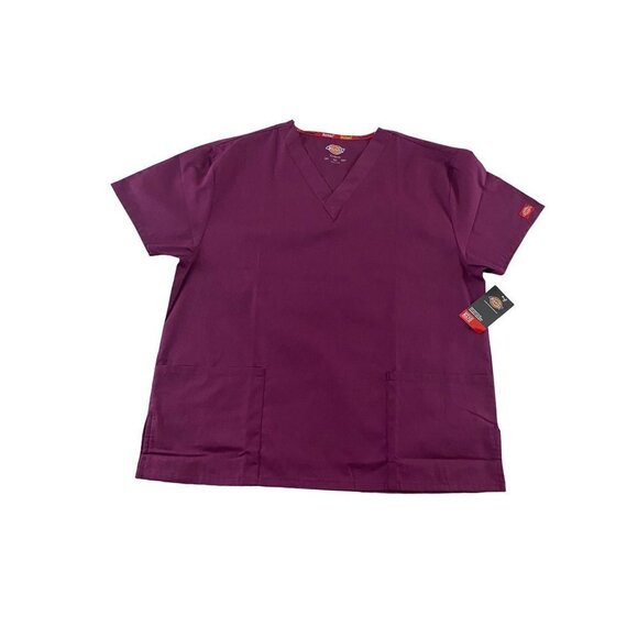 NWT Dickies Burgundy V Neck Short Sleeve Scrub Top - Large - Picture 1 of 10